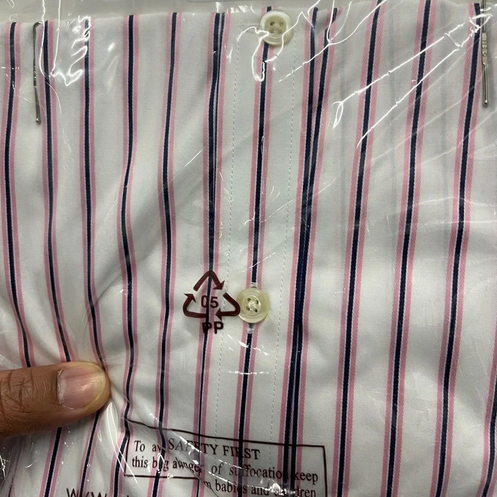 Hawes and Curtis Pink/Navy stripe dress shirt Sz 15.5 - Picture 2 of 7